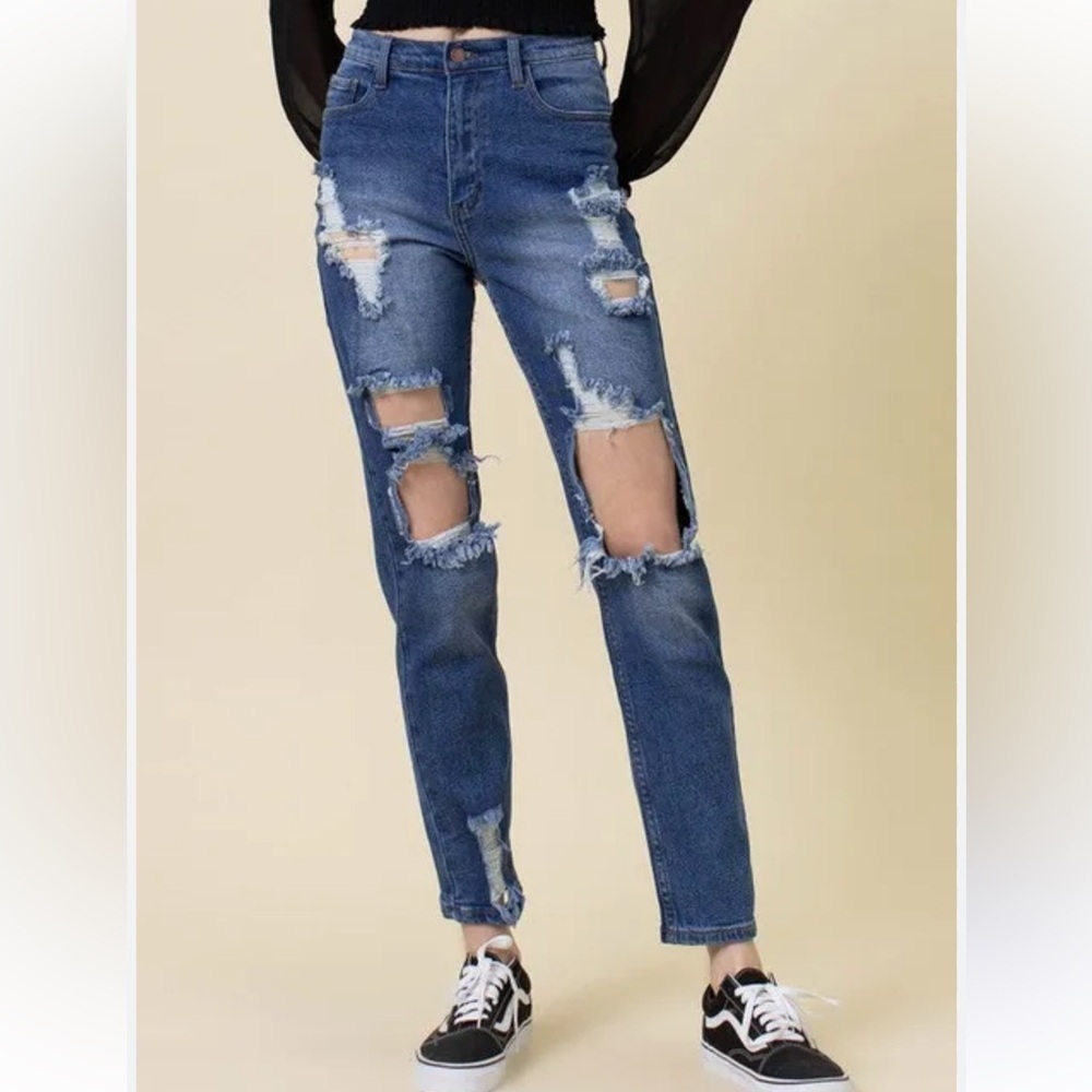 Vibrant High Rise Distressed Mom Jean size 1 waist 24